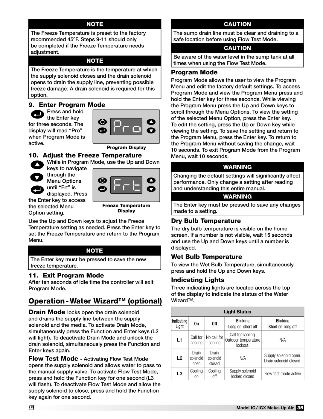 Greenheck Fan 470656 manual Operation - Water Wizard optional 